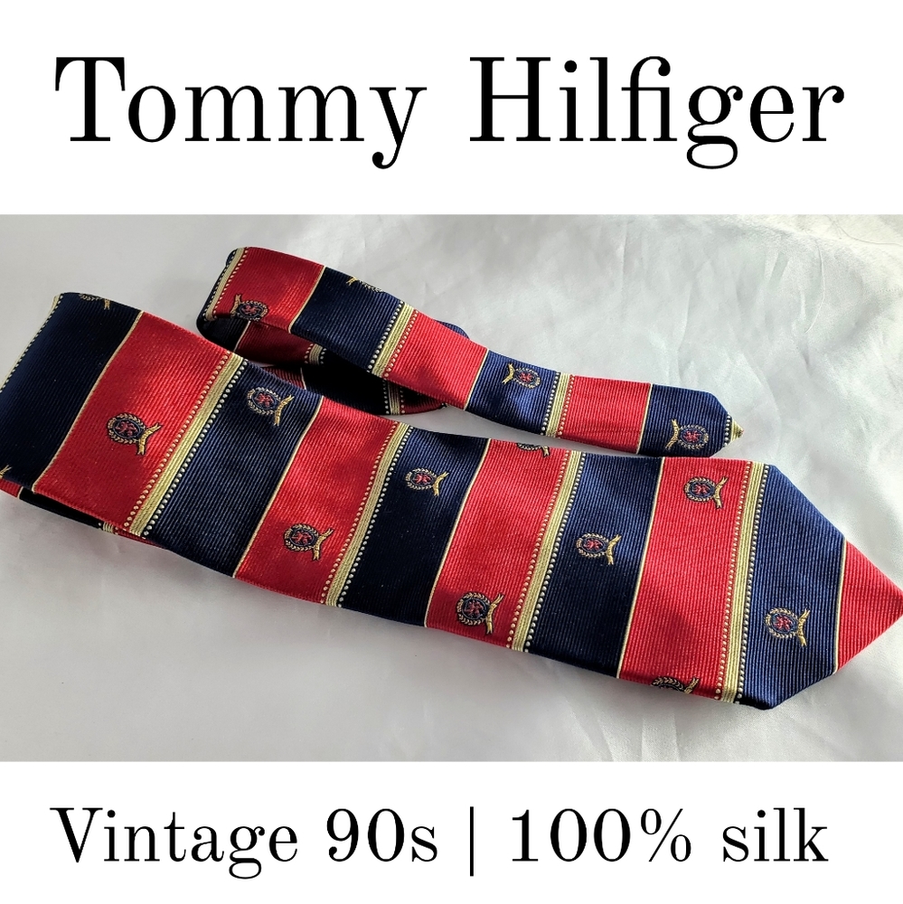 Vintage 90s Tommy Hilfiger red navy stripe crest